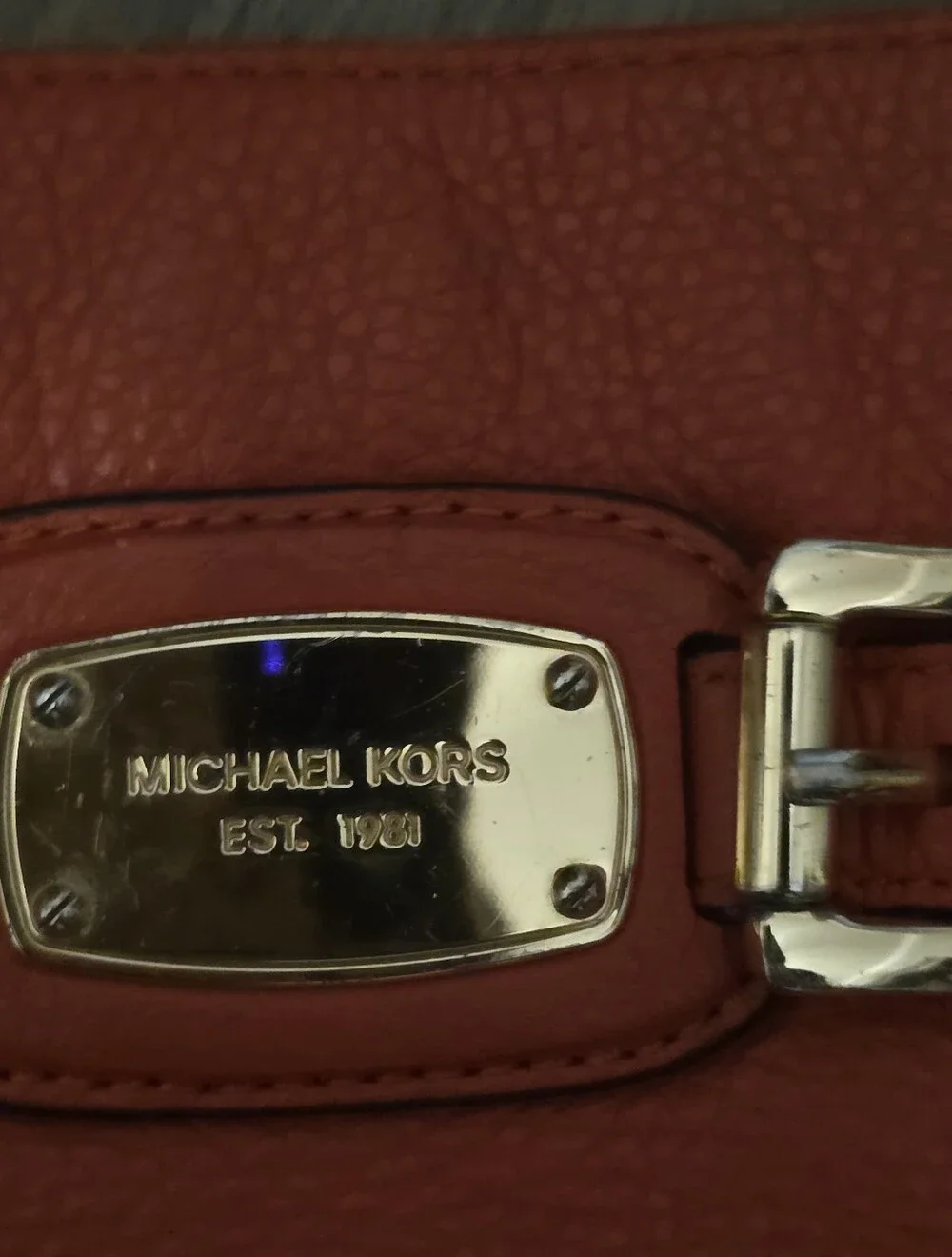 Michael Kors Orange-Red Pebble Leather Crossbody with Gold Hardware